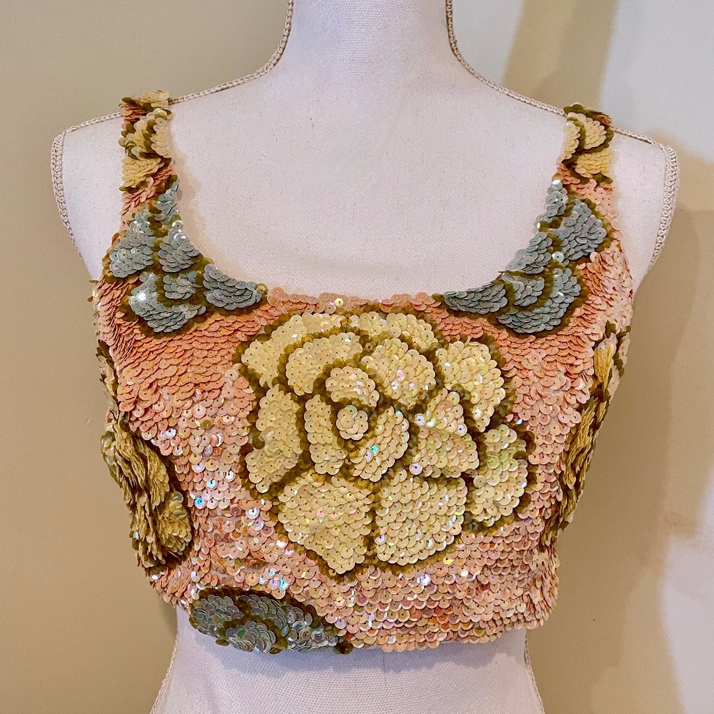 Vivienne Tam Sequined Floral Cropped Top